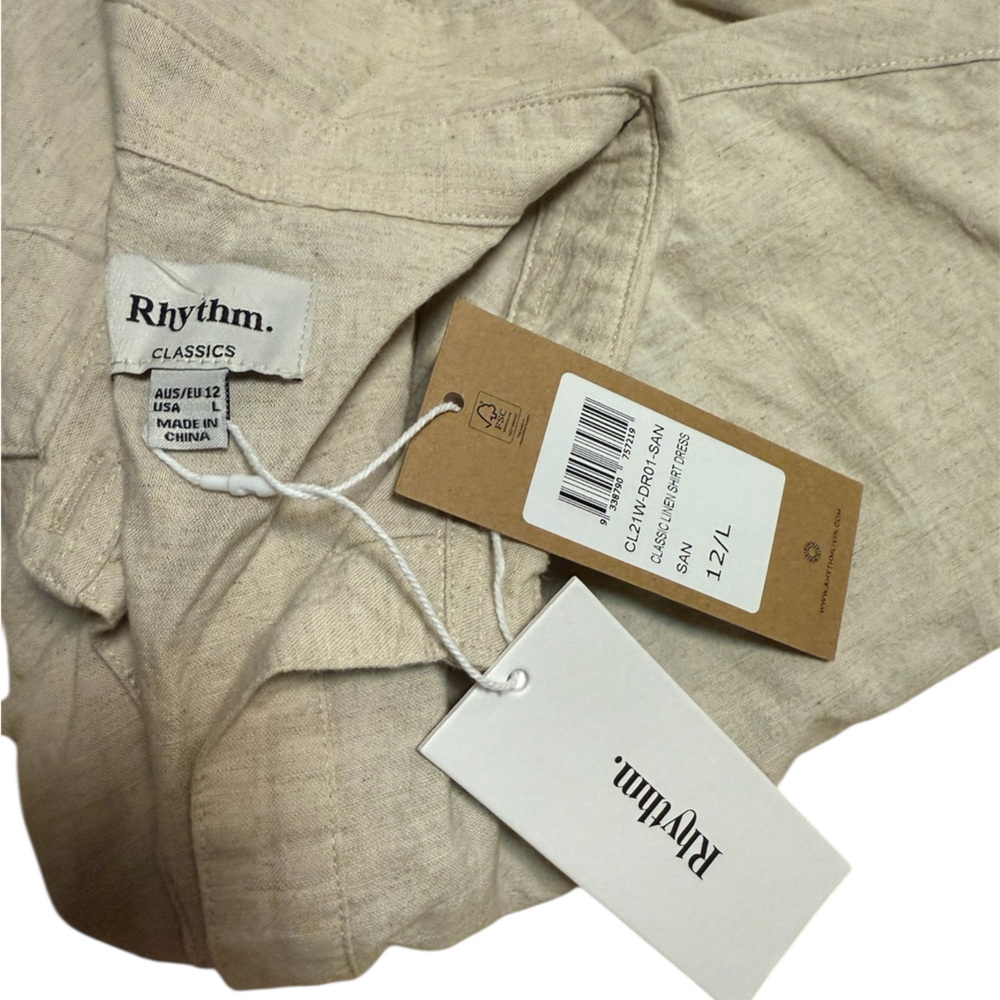 BNWT Rhythm Linen Cotton Shirt Dress Large Oat - Picture 3 of 4